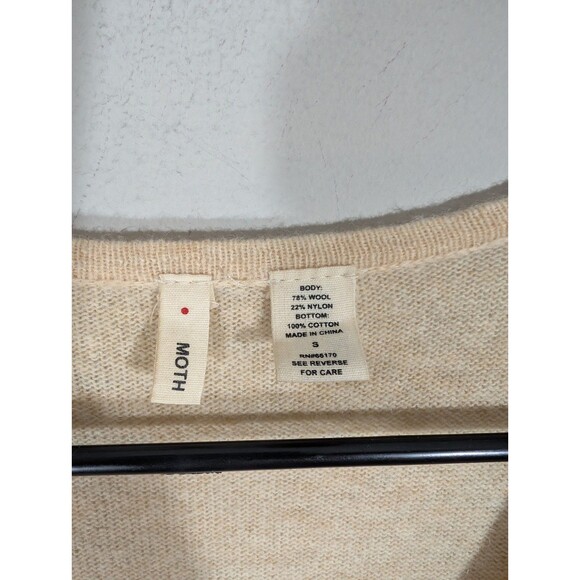 Moth Women Beige Wool Blend Ruffle Hem Sweater Sz S Romantic Academia Feminine - Picture 3 of 8